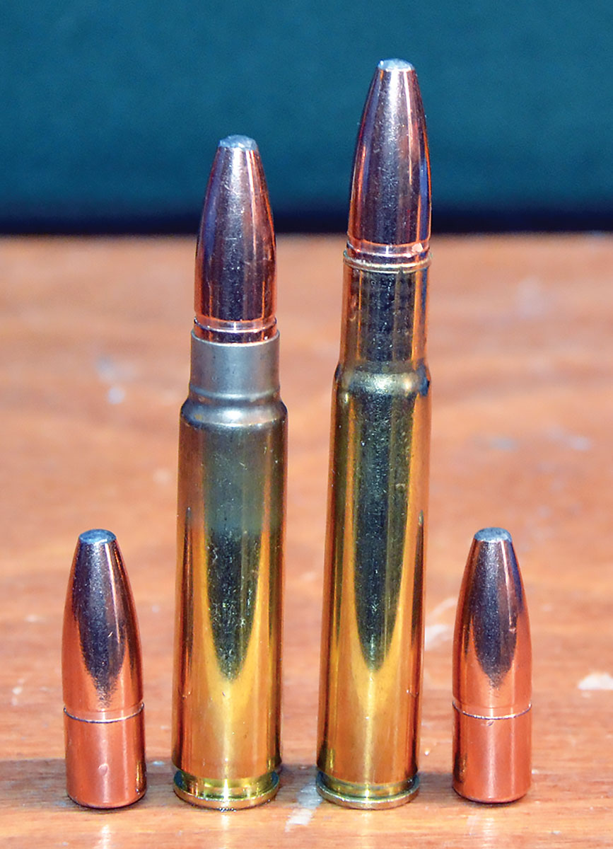 With the Swift 250-grain A-frame bullet seated to cartridge lengths of 3 inches in the 35-284 and 3.340 inches in the 35 Whelen, there is less than 1 grain of water difference in their net capacities. This allowed pressure-tested loads published in various reliable sources for the 35 Whelen to be safely used in the 35-284.